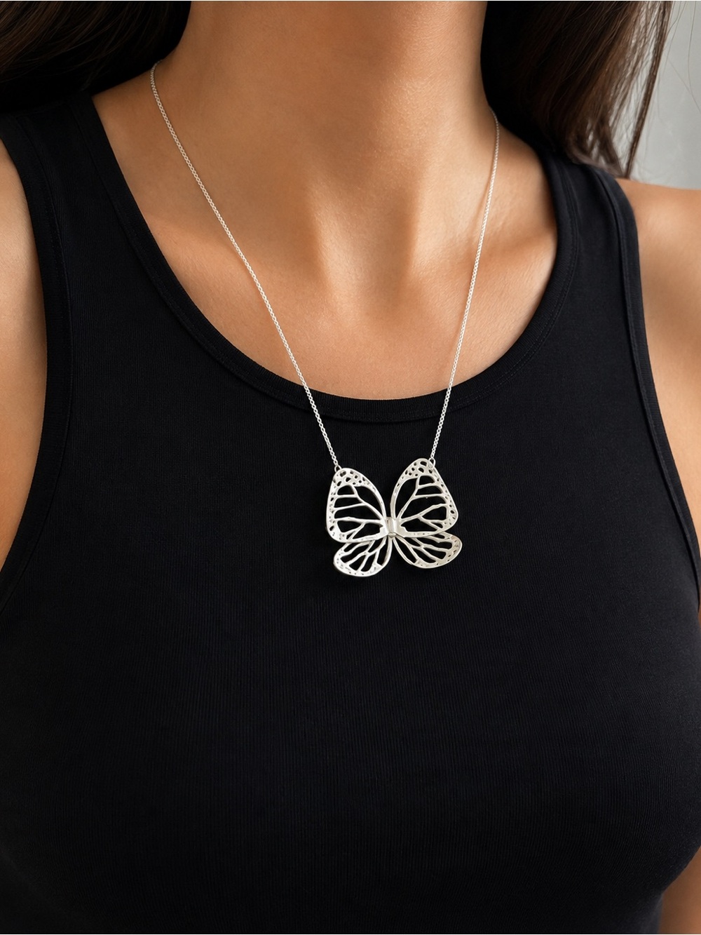 Mexican Sterling Silver Butterfly Pendant Necklace- Articulated Moving Wings